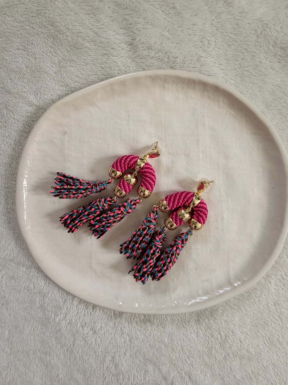 Kendra Scott Colorful Tassel Statement Earrings Pink Blue Gold Boho